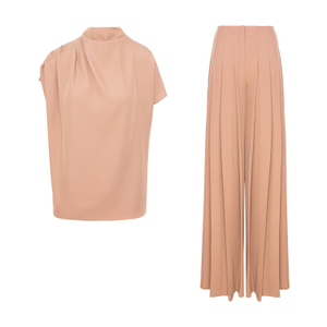 Cappuccino Draped Top And Pleated Pants Set (S)