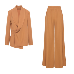 Caramel Set With Wrap Blazer And Flared Trousers (L)
