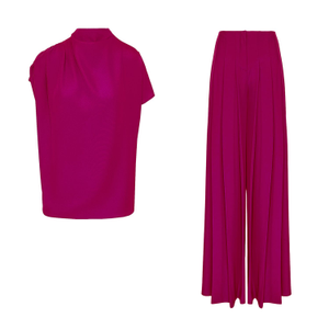 Fucsia Draped Top And Pleated Pants Set (M)