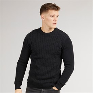 Crosshatch Mens Kabstars Cable Knit Jumper Black