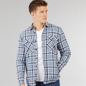 Tokyo Laundry Mens Sawatch Sherpa Lined Long Sleeve Shirt Blue/Navy Check