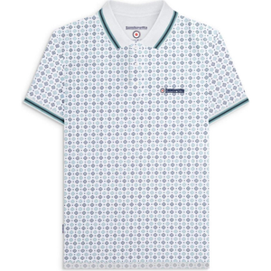 Lambretta Mens Geometric Allover Print Polo Shirt - 2XL / White/Navy/Smoke