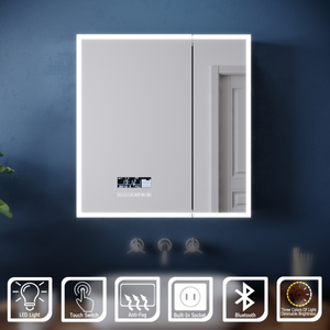 ELEGANT LED Bathroom Mirror Cabinet Double Door with Shaver Socket Bluetooth Demister