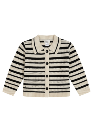 Cashmere Pointelle Jacket In Chalk & Black Stripes (L)