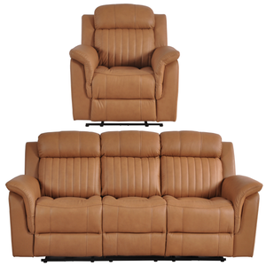 Cidliano Genuine Leather Caramel Electric Recliner 3+1 Seater Sofa Set