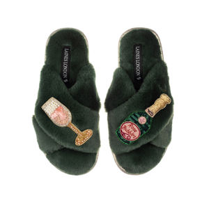 Classic Laines Slippers With Pink Champagne & Glass Brooches - Limited Edition Green (M)
