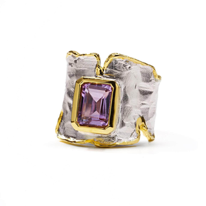 Cyra Iconic Octagon Cut Amethyst Silver Ring (L 1/2 (UK))
