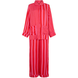 Evie Long Sleeve Stripe Print Pyjama Set In Pink (S)