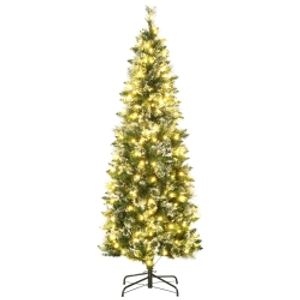 HOMCOM Árbol de Navidad Artificial 180 cm con 240 Luces LED y 618 Ramas Árbol con Soporte de Acero Ø68x180 cm Verde