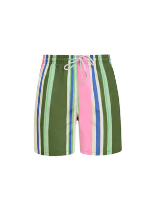 Green & Pink Stripe Men's Swim Shorts (L)