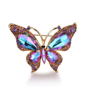 Elongated Crystal Butterfly Brooch