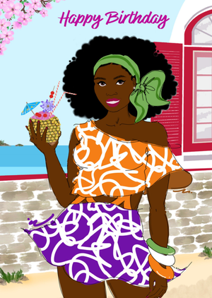 Happy Birthday Tropical Seaside Illustrated Birthday Card