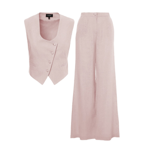 Pastel Pink Linen Suit With Cut-Out Vest And Straight-Cut Trousers (S)