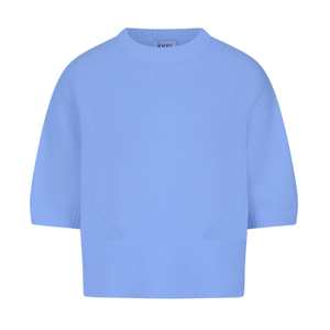Ribbed Detail Lofty Cashmere Short-Sleeved Sweater In Cornflower Blue (M)