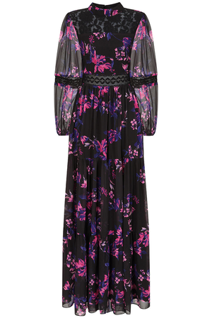 Talvi Black Floral Print Maxi Dress With Lace Panels (XL)