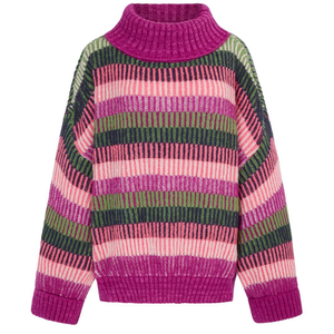 Tasha Oversized Balloon Sleeve Stripe Roll Neck Jumper - Purple (L)