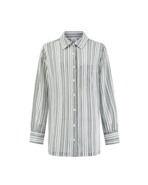 The Midi Shirt -Sage Stripe (XL)
