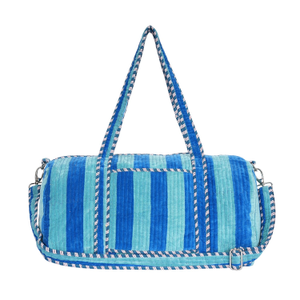 The Striped Velvet Weekender In Blue
