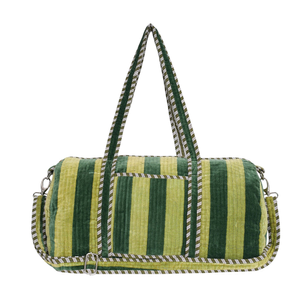 The Striped Velvet Weekender In Green