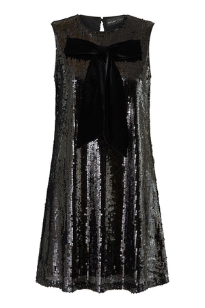 Yumi Black Sequin Bow Tunic Shift Dress (XL)