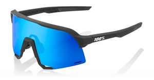 100% S3 Prescription Sunglasses - Clip-On Insert - Matte Black, 100% HiPER Blue Multilayer Mirror