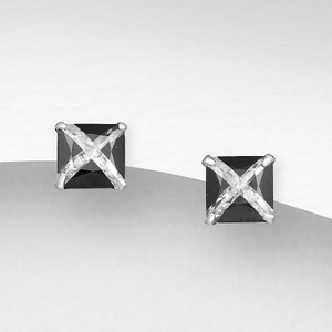 Signature Silver Crossed Zirconia Square Stud Earrings