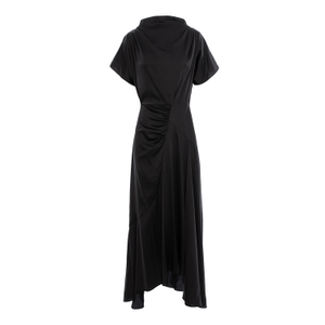 Midi Black Dress With Front Drape And Collar (L)