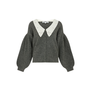 Suzzanna Embroidered Collar Cardigan In Charcoal Grey (S)