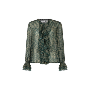 Zendaya Ruffle Detail Zebra Print Shirt In Black (M)