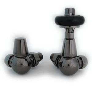 Traditional Style Thermostatic TRV &amp; Lockshield Corner Radiator Valves - Black Nickel