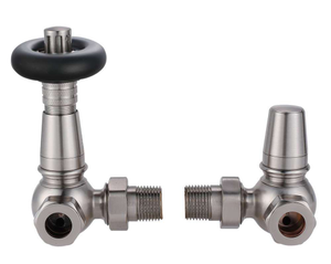 Corner Thermostatic Radiator Valve & Lockshield – Traditional – Satin Nickel