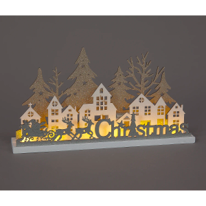 Wooden Village Scene With Sleigh