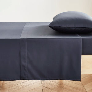 300TC Cotton Sateen Flat Sheet - Dark Blue Single 180x260cm