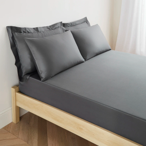 300TC Cotton Sateen Extra Deep Fitted Sheet - Charcoal Super King 185x200cm