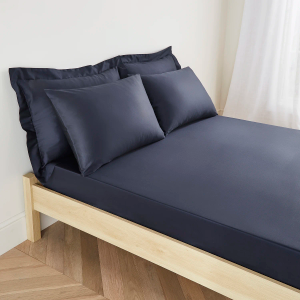 300TC Cotton Sateen Deep Fitted Sheet - Dark Blue Double 135x190cm