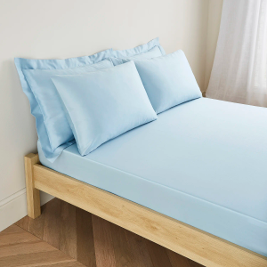 300TC Cotton Sateen Deep Fitted Sheet - Light Blue King Size 150x200cm