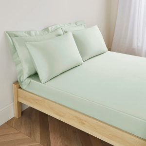 300TC Cotton Sateen Deep Fitted Sheet - Sage Super King 185x200cm