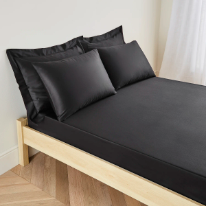 300TC Cotton Sateen Deep Fitted Sheet - Black King Size 150x200cm
