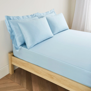300TC Cotton Sateen Extra Deep Fitted Sheet - Light Blue King Size 150x200cm