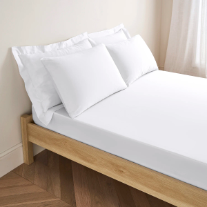300TC Cotton Sateen Deep Fitted Sheet - White Double 135x190cm