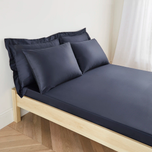 300TC Cotton Sateen Fitted Sheet - Dark Blue King Size 150x200cm