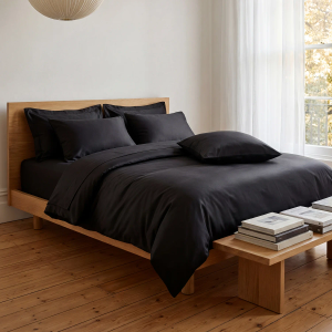 300TC Cotton Sateen Duvet Cover - Black Double 200x200cm