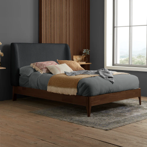 Evelyn Boucle & Wood Bedframe - Walnut & Grey Double