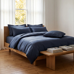 300TC Cotton Sateen Duvet Cover - Dark Blue Single 200x135cm