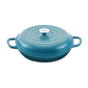 Steelex Bistro 28cm Teal Cast Iron Sauté Pan – 2.73L Shallow Casserole Dish with Self-Basting Lid