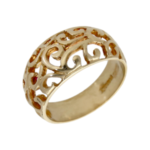 Pre-Owned 9ct Yellow Gold Domed Filigree Dress Ring
