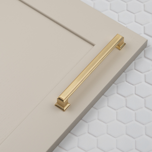 Brushed Brass Square 160mm Cabinet Bar Handle & Matching Knob - 160mm Handle