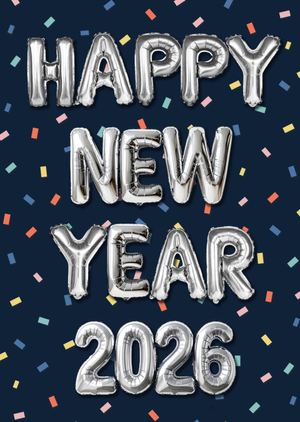 Happy New Year 2026 Balloon Letters Card