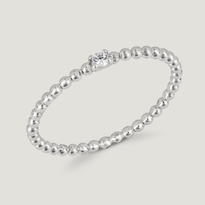 CANDY Cane Silver CZ Dainty Beaded Ring