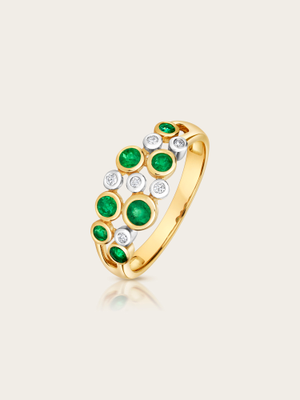 Mara Natural Emerald & Diamond 9k Yellow & White Gold Cocktail Ring